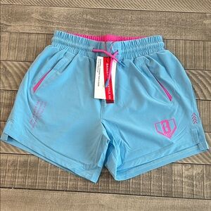 Kids Casual Light Blue Athletic Shorts with Pink Accents